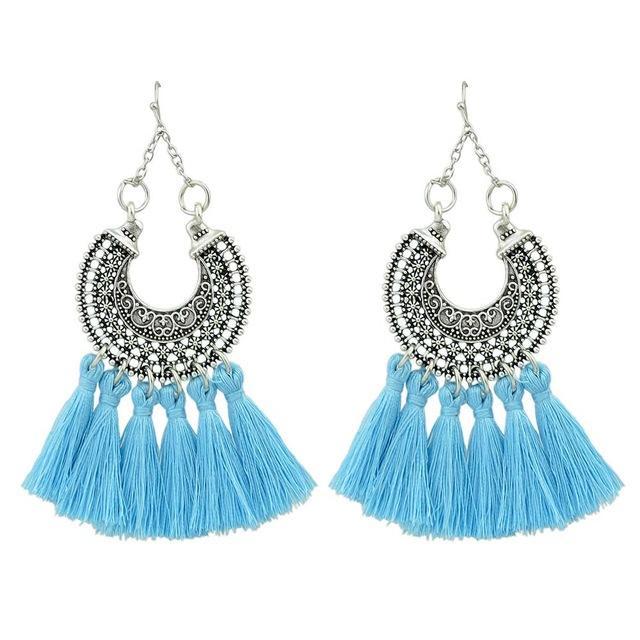 Boho Tassel Earrings Blue Owls & Turtles Jewelry