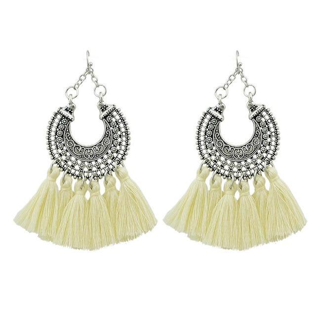 Boho Tassel Earrings Cream Owls & Turtles Jewelry