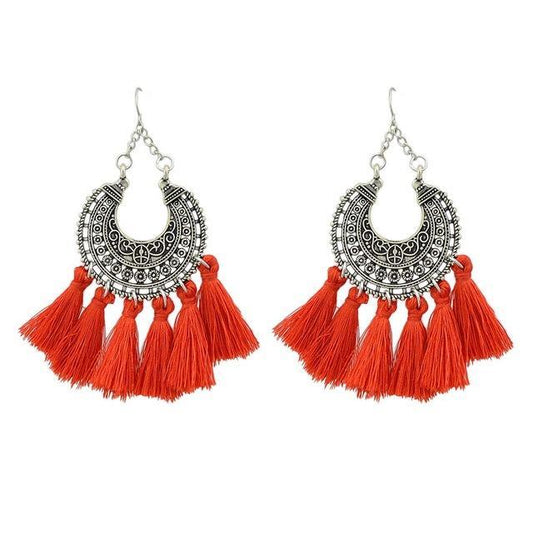 Boho Tassel Earrings Red Owls & Turtles Jewelry