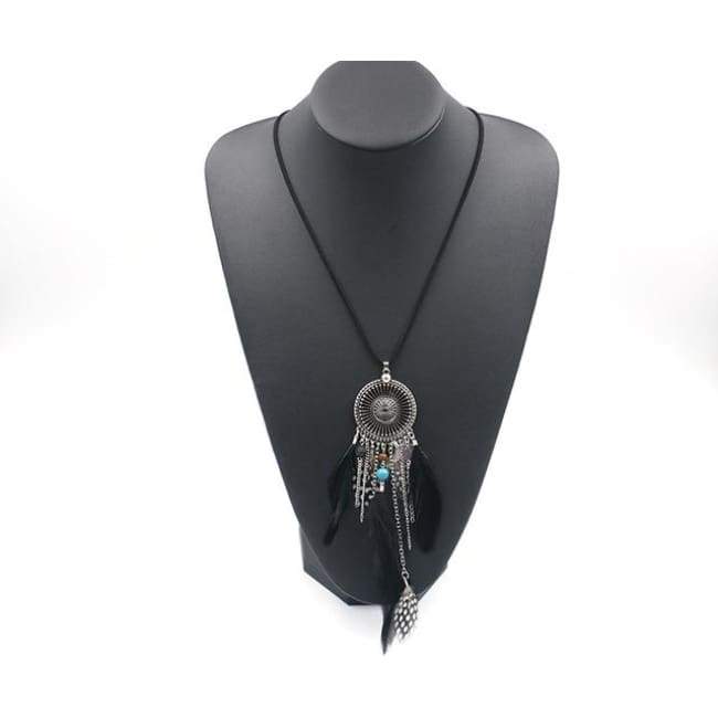 Feathery Dreams Necklace Black Jewelry