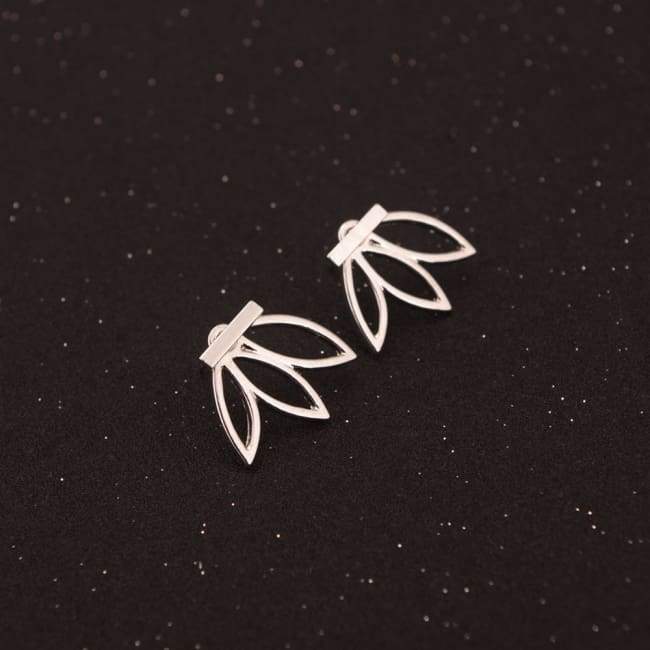 Hollow Leaf Ear Jackets Silver Jewelry